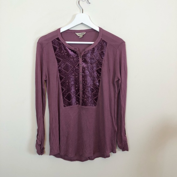 Lucky Brand Lavender Velvet Long Sleeve Tee - Picture 1 of 7